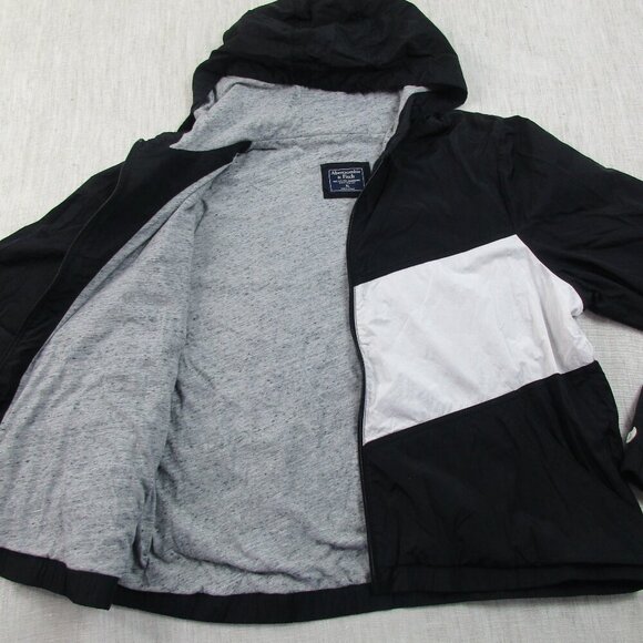 Abercrombie & Fitch Windbreaker Jacket Women XL White Black Casual Hooded Zip-Up - Picture 4 of 9